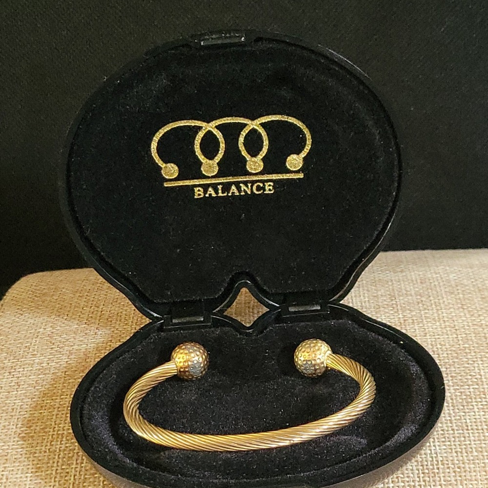 Balance Bio Source Gold Tone Twisted Cable Magnetic Cuff Bracelet  Luxury